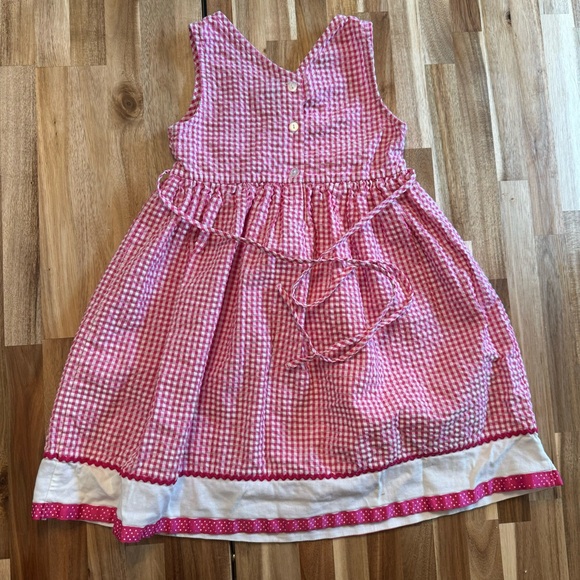 VINTAGE floral embroidered pink checkered girls summer dress size 6 - Picture 5 of 7